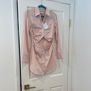 L’Academie Pink Button-Up Cutout Shirtdress